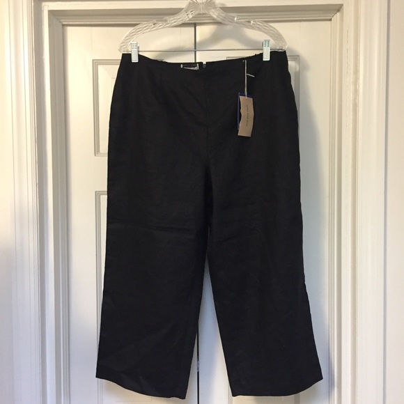 New Black Cropped Irish Linen Ankle Pants 14 L XL - Picture 2 of 5